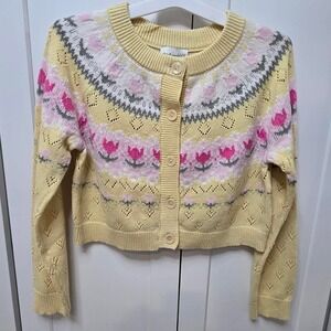 Freshman 1996 yellow tulips cardigan sweater large